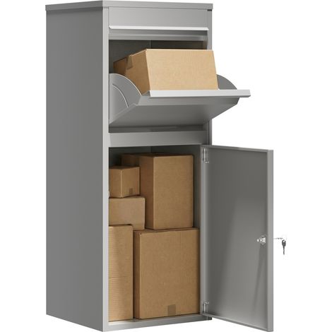 Wiltec Paketkasten grau 410 x 380 x 1020 mm Paketbox aus Stahl mit Pulverbeschichtung abschließbarer Standbriefkasten für Paketannahme zu Hause Zustellung von Paket, Post, Brief