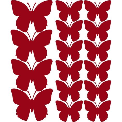 Lot de 32 papillons autocollants muraux rouge foncé brillant (1/2)