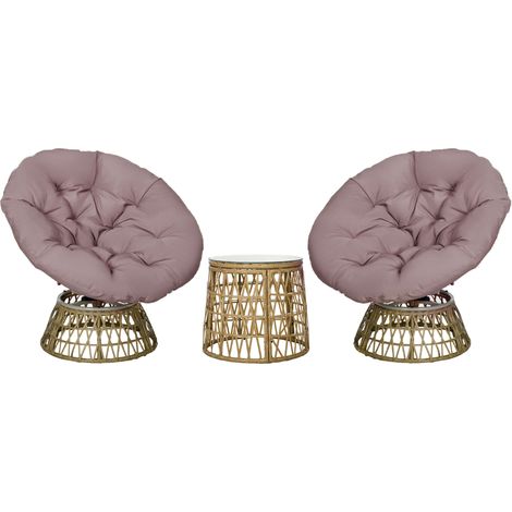 Bistro-Set für Balkon und Garten, abnehmbarer Bezug, wetterfest, Maße 85 x 70 x 82 cm, Farbe: Natur und Hellbraun