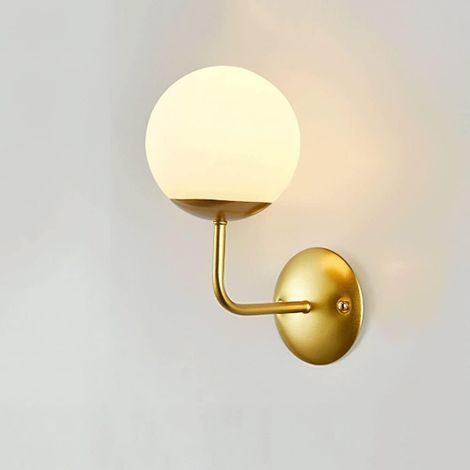 Lampe de chevet de chambre à coucher avec applique murale en boule de verre blanc, applique murale globe rétro industrielle, kit de prise E27, luminaire décoratif de commode, appliques murales en méta (1/5)