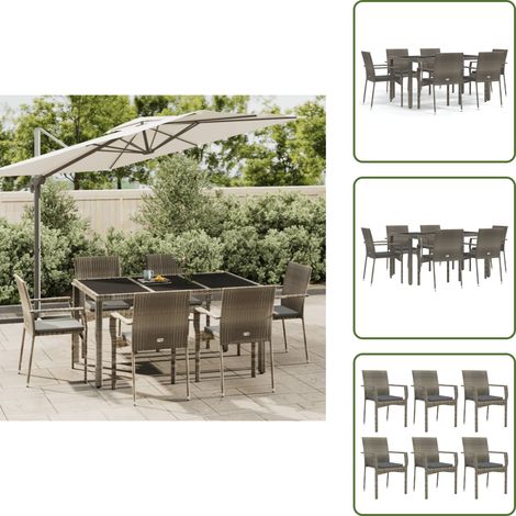 Ratán sintético - vidaXL Set comedor jardín 7 pzas y cojines ratán sintético gris - Comedor exterior