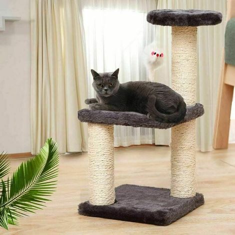 Arbre À Chat - 3 Niveaux - Colonnes En Sisal Épais - Plateforme Haute - Pour Chatons - 20 cm x 20 cm x 40 cm - Noir (1/5)