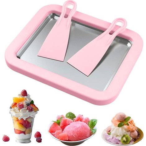 Machine à glace roulée rose taille moyenne, avec 2 racleurs, pour glace maison et yaourt glacé, appareil compact DIY (1/5)