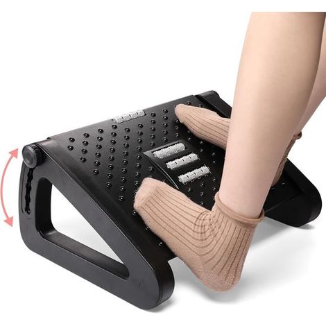 Reposapiés ergonómico - 6 alturas - Rodillos de masaje - Negro (1/5)