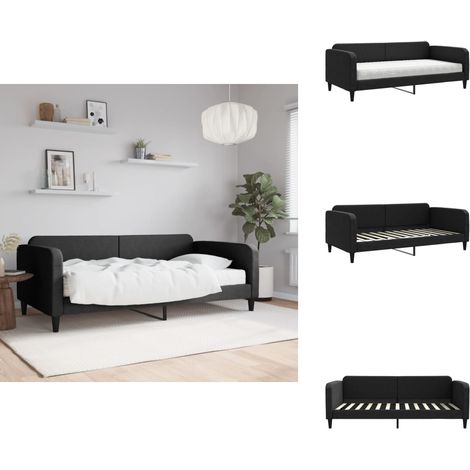 Lit de jour avec matelas noir 100x200 cm tissu - Canapé Convertible - Lit Deux Places - Literie - Meuble Multifonction - Mobilier Salon (1/5)