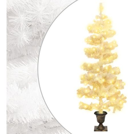 Sapin de Noël spiralé pré-illuminé avec pot de fleurs blanc, 120 cm, en PVC (1/5)