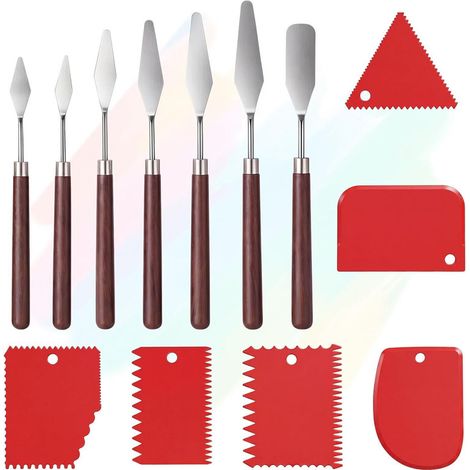Couteau à palette en acier inoxydable pour peinture à l'huile, spatule pointue pour mélanger et racler la peinture rouge