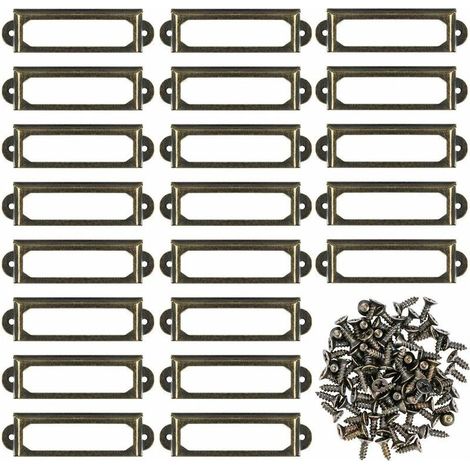 Lot de 50 porte-étiquettes en métal pour meuble, tiroir, carte, cadre de plaque signalétique pour étagère de bureau, étagère de bibliothèque (60 x 24 mm) (1/5)