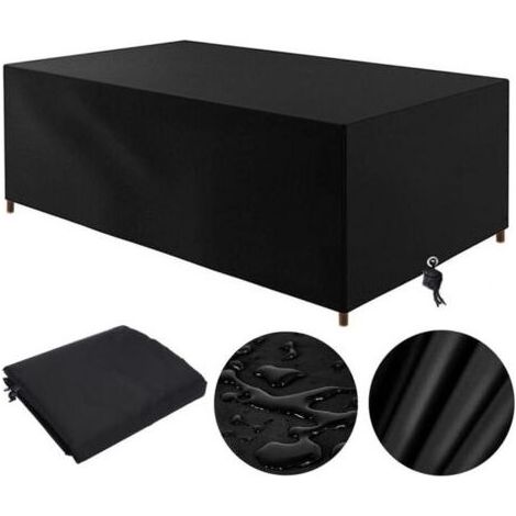 Housse Table De Jardin 210D, Housse Salon De Jardin Exterieur 210x110x70cm Oxford Housse De Protection De Jardin Impermable Au Vent Anti-UV Bache Table De Jardin Rectangulaire (Noir)
