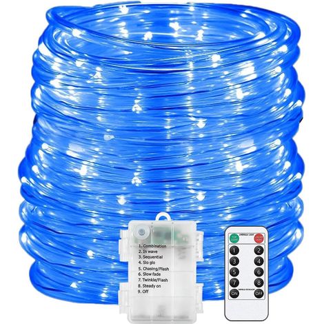Guirlande Lumineuse LED - 10m 100 LEDs - Tube Transparent Étanche - 8 Modes avec Télécommande - Décoration Jardin Fête Mariage - Bleu