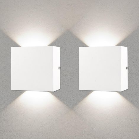 2 Paire Applique Murale LED 7W Carrée Blanche 4500K Métal Intérieur Extérieur Salon Chambre (1/5)