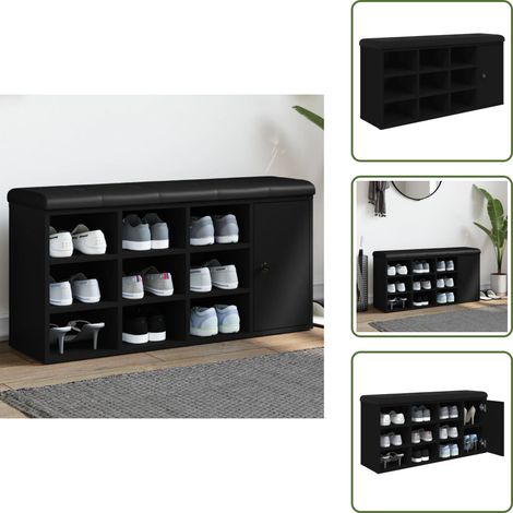 Banc à chaussures noir 102x32x50 cm bois d'ingénierie - Banc À Chaussures - Banc Coffre - Meuble Rangement - Organisation Chaussures - Entrée Déco (1/5)