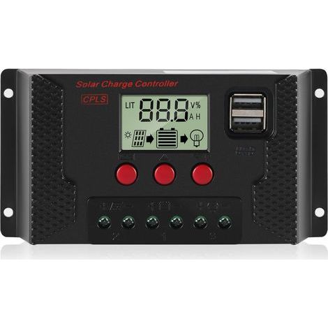 AIDUCHO 30A Laderegler, Solarpanel-Laderegler, automatische Erkennung, 12V/24V, mit LCD-Bildschirm und 5V USB-Anschluss (1/5)