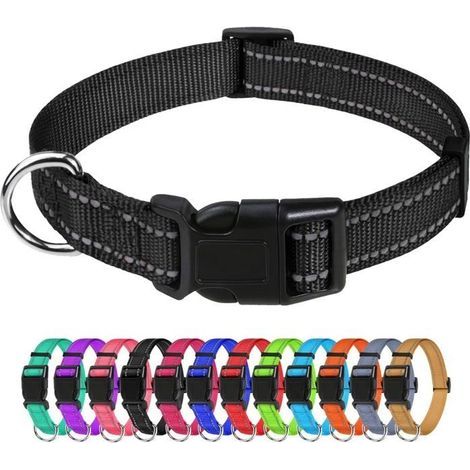 Hundehalsband, verstellbares klassisches reflektierendes Nylonhalsband, geeignet für kleine Hunde, Schwarz, 2,5 cm Breite (M, 35-50 cm) (1/5)