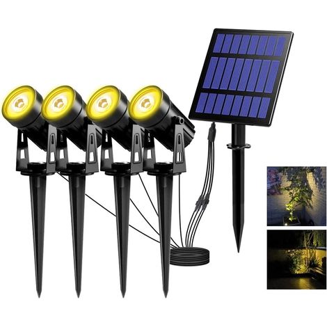 Spots solaires de paysage, blanc chaud 3000 K, avec grand panneau solaire de 5 W, étanchéité IP65, appliques murales d'extérieur sans fil pour jardin, cour, allée, porche, allée (1/5)