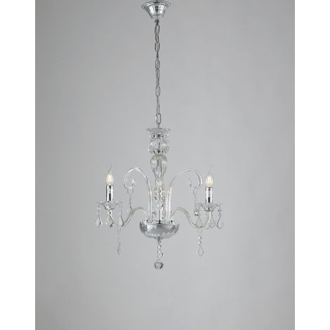 "Lampadario CRISTALLO a tre luci in vetro cromato con pendenti in cristallo" (1/3)