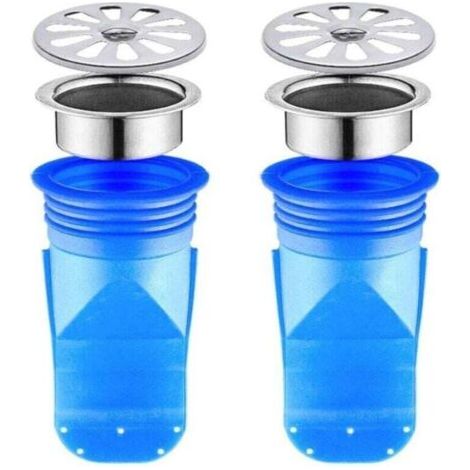 Siphon de sol en silicone ajustable anti-reflux, paquet de 2, valve unidirectionnelle pour plomberie de sol de salle de bain (bleu 95x45mm)