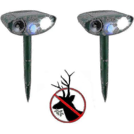 Répulsif à ultrasons pour cerfs - Lot de 2 - Alimentation solaire - Repousse les cerfs pendant 48 heures