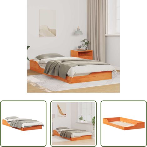 Plattformbett - Bettrahmen Wachsbraun 90 x 200 cm Massives Kiefernholz (1/5)