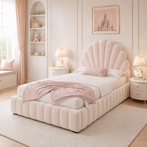 Lit rembourré en velours- lit coffre simple enfant 90 x 200 cm avec coffre hydraulique- compartiments- sans matelas- charge maximale 136 kg- Rose