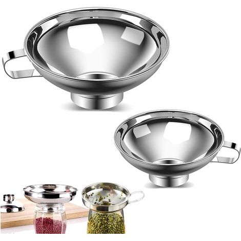 Set di 2 imbuti, imbuti in acciaio inox piccoli/grandi, imbuti da cucina per conserve, imbuti ad ampia apertura per riempire bottiglie, liquidi (1/5)