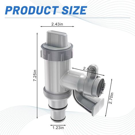 Adaptateur de Tuyau de Piscine Hors Sol avec Vanne d'entretien/d'arrêt et Support de Tuyau – Accessoires de Piscine pour Système de Pompe de Piscine, pour Tuyau 32/38mm (Lot de 2) (1/4)