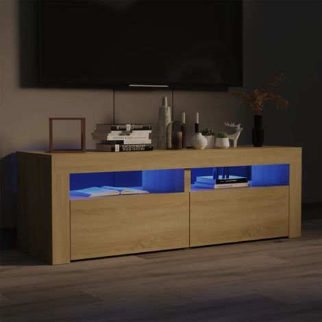 Meuble TV avec lumières LED, Banc TV, Support de Télévision, Meuble TV de salon chêne sonoma 120x35x40 cm YHJ72560 (1/5)