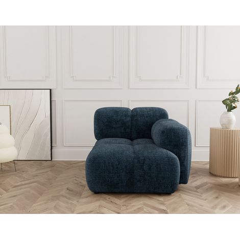 Grace - module d'assise droit en velours texturé - bleu (1/5)