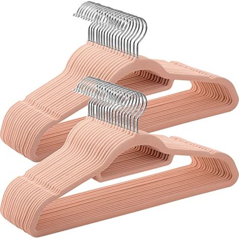 Velours, 50 paquets, cintres antidérapants, épaisseur 0,6 cm, gain de place, crochets pivotants à 360°, longueur 43,5 cm, pour manteau, veste, chemise, robe, CRF50pk, rose clair, 43,5 x 0,6 x 22,5 cm (1/5)