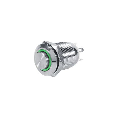 Interruptor pulsador momentáneo metálico impermeable de 12 mm, montaje empotrado, 4 pines, LED verde de 3 V