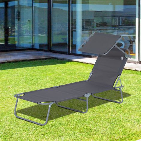 Sonnenliege klappbar mit Sonnendach 187x58 cm Grau OKMYHOME (1/3)