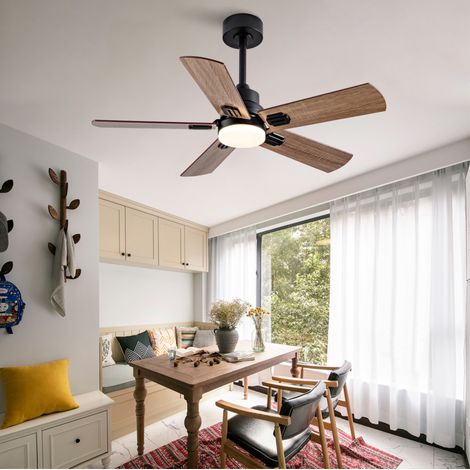 Ventilateur plafond 107x107x45 cm métal et bois noir/noyer, LED pour salon – MEUBLIV (1/5)