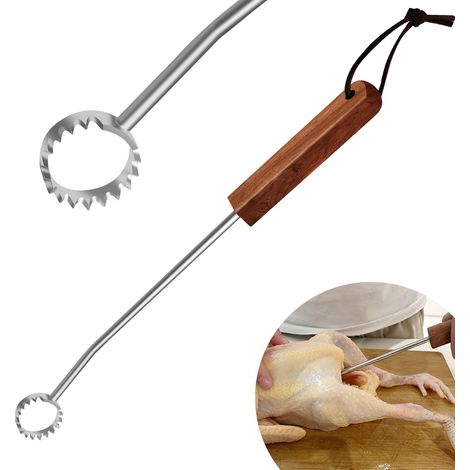 Juego de 2 piezas para procesar pollo: raspador de pulmones, fácil extracción de pulmones de aves, mango de madera de acacia, herramienta eficaz para despiezar pollo y extraer menudillos de pavo y pol