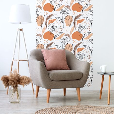 Papier peint intissé pré-encollé - ABSTRAIT FLEURS BLANC ET ORANGE - 1 rouleau de 300x60cm (1/5)
