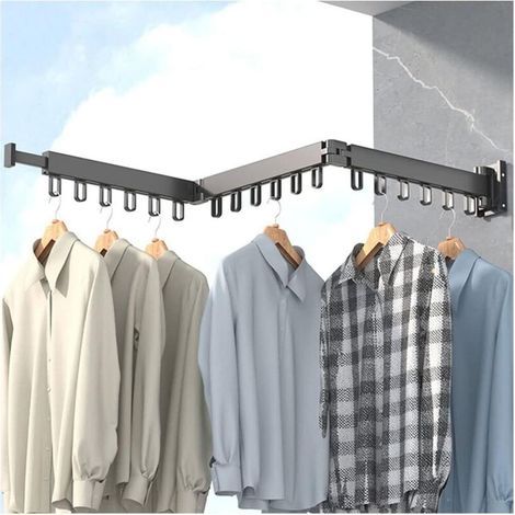 Étendoir à linge mural rétractable – Aluminium spatial – Rotatif à 360° – Capacité 18 cintres – Pliable pour balcons et buanderies (1/5)