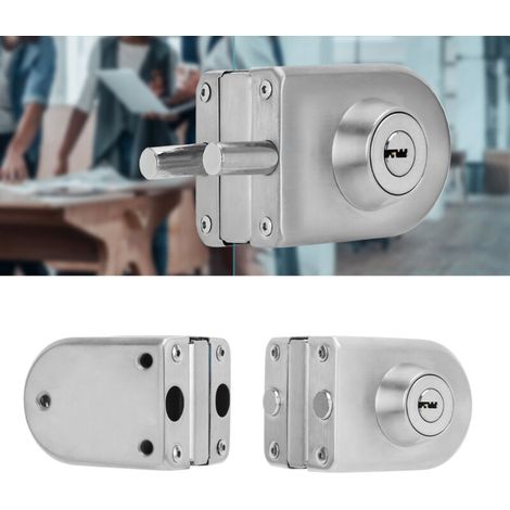 Serrure de porte en verre et acier inoxydable sans perçage, antivol, avec clés, ouverture/fermeture pour portes coulissantes à double charnière battante sans cadre de 10 et 12 mm, en acier trempé.-Aqu (1/5)