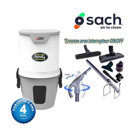 Centrale d'aspiration SACH VAC HANDY garantie 4 ans (jusqu’à 200 m²) + Set inter 9 M + 8 accessoires + 1 Kit de nettoyage micro offert (1/5)