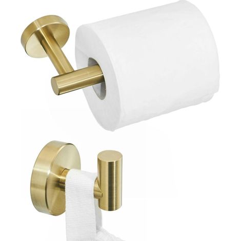 Porte-papier toilette doré brossé, crochets pour serviettes 2 pièces pour salle de bain, accessoires de bain, montage mural, en acier inoxydable, LK19500G2-1 (1/5)