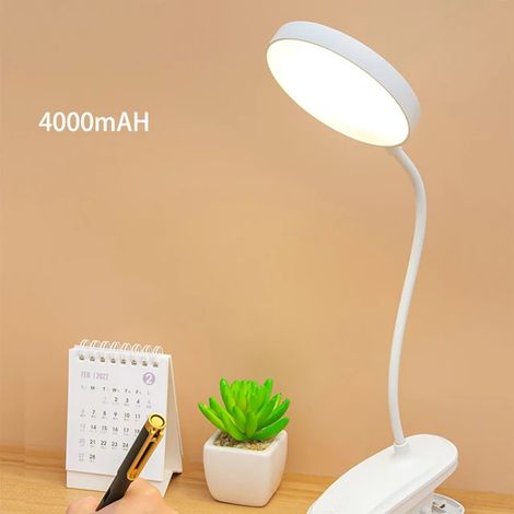 Lampe de bureau USB lampe de table rechargeable avec clip lit lecture livre veilleuse lampes de bureau LED 3 modes gradation protection des yeux DC5V rechargeable