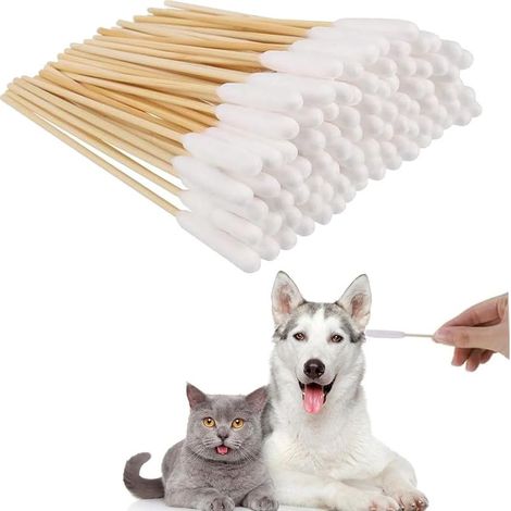 100 cotton swabs for dogs, 15 cm long cotton swabs for ear cleaning, cotton swabs for pets, long cotton swabs for animals, for good care and hygiene of dog and cat ears (1/5)