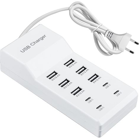 Chargeur USB à 10 ports, 50 W, 5 V, multiple, 10 ports, hub, station de charge rapide, pour téléphones portables, tablettes, consoles de jeux