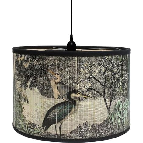 Abat-jour rétro pour lampe E26/E27, support de lampe de lustre, style tambour, araignée, abat-jour décoratif en bambou pour accrocher, table, sol (30 x 20,1 cm) (1/5)