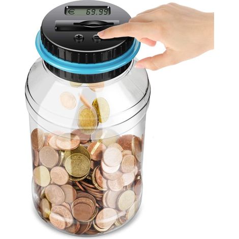 Digitales Sparschwein mit LCD-Bildschirm, automatischer Münzzählung, 1,8 Liter Fassungsvermögen für Kinder und Erwachsene