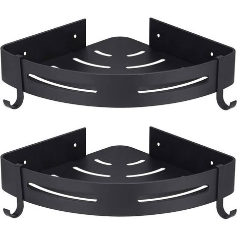 Étagère d'angle de douche noire sans perçage, rangement de salle de bain, accessoires de salle de bain, porte-savon de douche, ensemble (1/5)