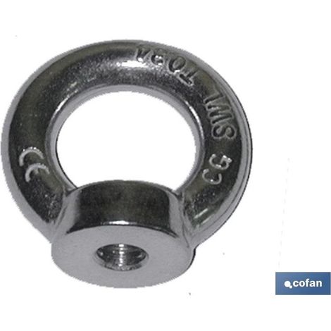 Anneau de levage femelle DIN 582 M-10, capacité de charge de 100 à 3 500 kg, filetage renforcé.