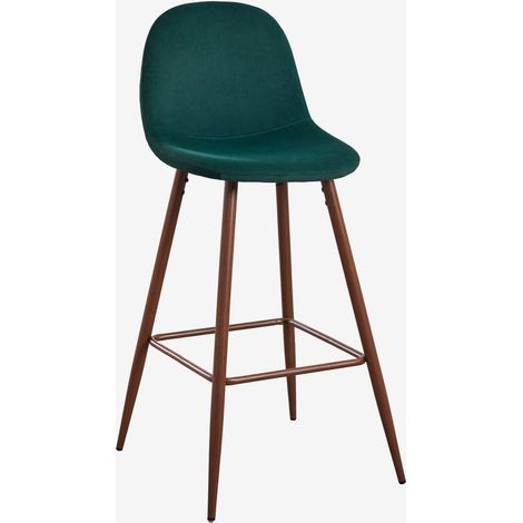 SKLUM Packung mit 2 hohen Hockern aus Glamm-Samt  ↑75 cm       GRÜN JUNGLE  Dunkles Holz                        