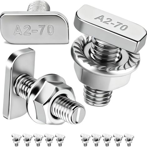 Lot de 10 Vis à Tête Marteau M8x20mm Acier Inoxydable A2-70, Ensemble de Vis en T avec Écrous à Bride pour Rails de Montage Solaires PV, Système Photovoltaïque, Serres et Profils en Aluminium (1/5)