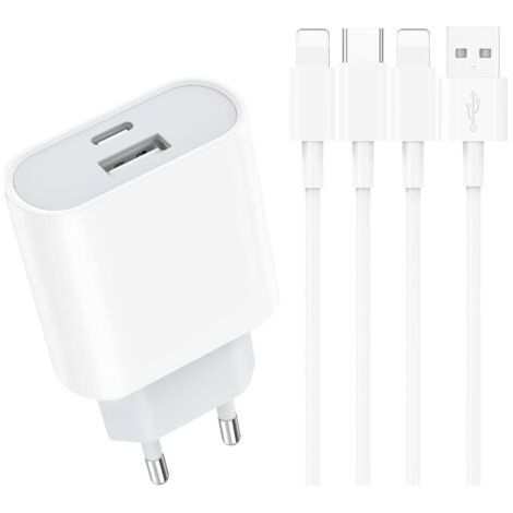 Chargeur Rapide for iPhone - 20W USB C Prise avec 2M Câble Compatible for iPhone 14 13 12 11 Pro Max Plus Mini XS XR X SE 8 7 6S 5S USBC Secteur Mural Adaptateur Alimentation Type C Tête (1/5)