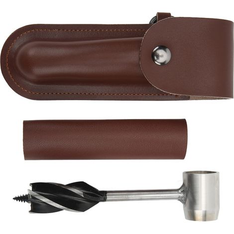 Ensemble de perceuse à main en acier inoxydable, perceuse à bois manuelle portable multifonctionnelle avec sac de rangement, étui en cuir marron et étui de transport (1/5)