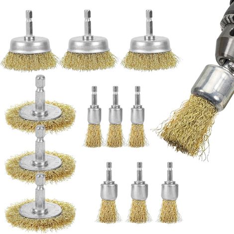 Jeu de 12 Brosses Métalliques en Laiton pour Perceuse - 1/4" (6.35mm) - Pour Décapage, Nettoyage et Polissage (1/5)